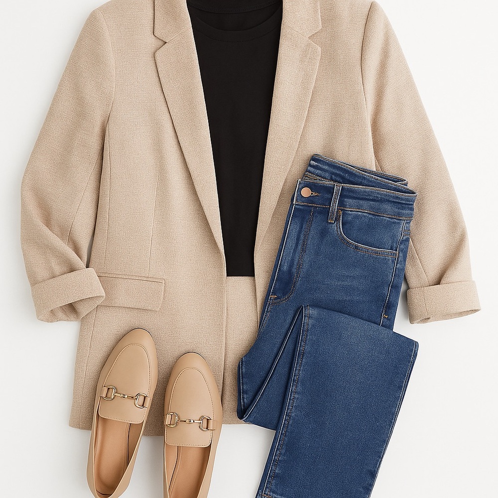 🤍 H&M Textured Beige Blazer | Size Small